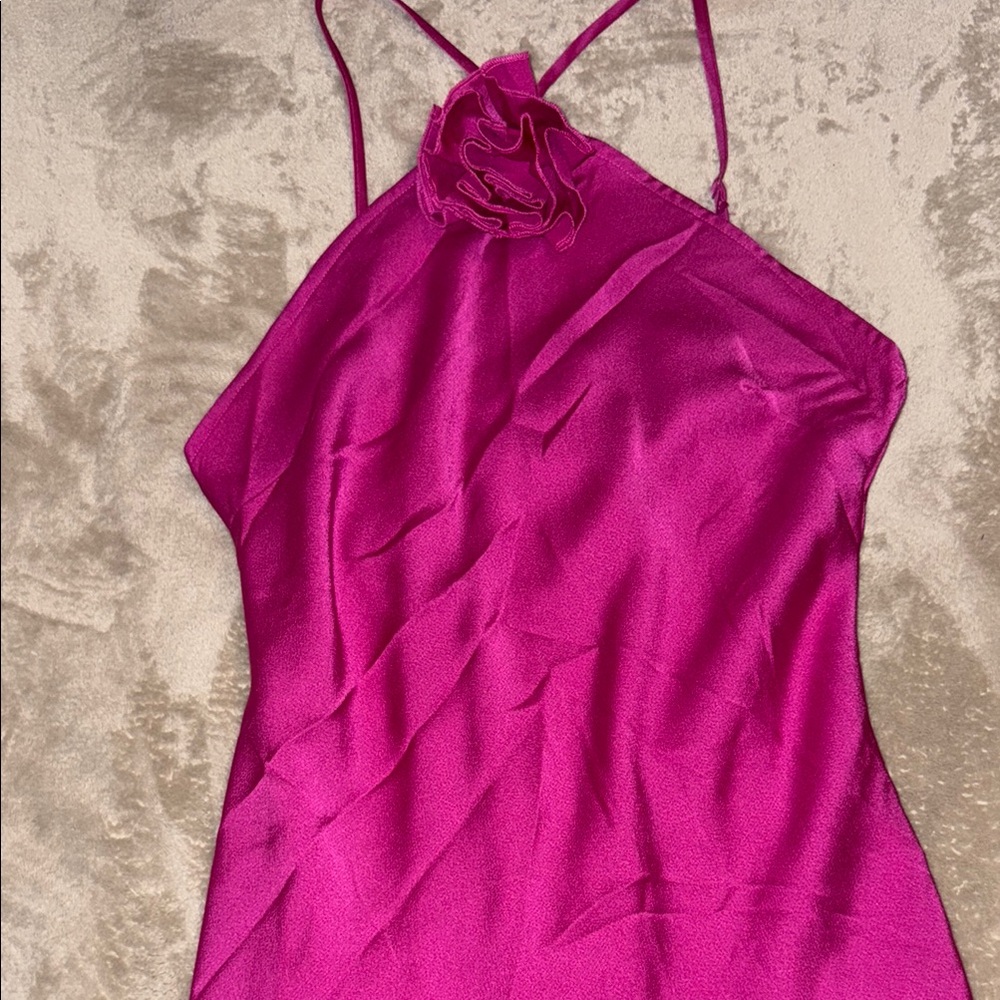 Fuchsia Halter Satin Dress